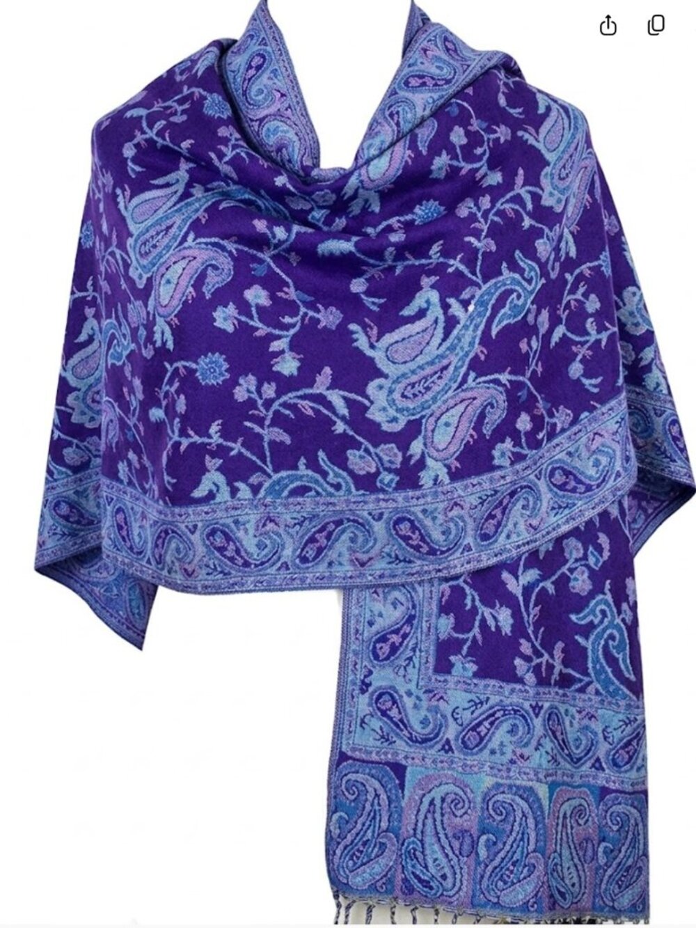 Reversible Purple and Blue Paisley pashmina Scarf Wrap, Rave outfit